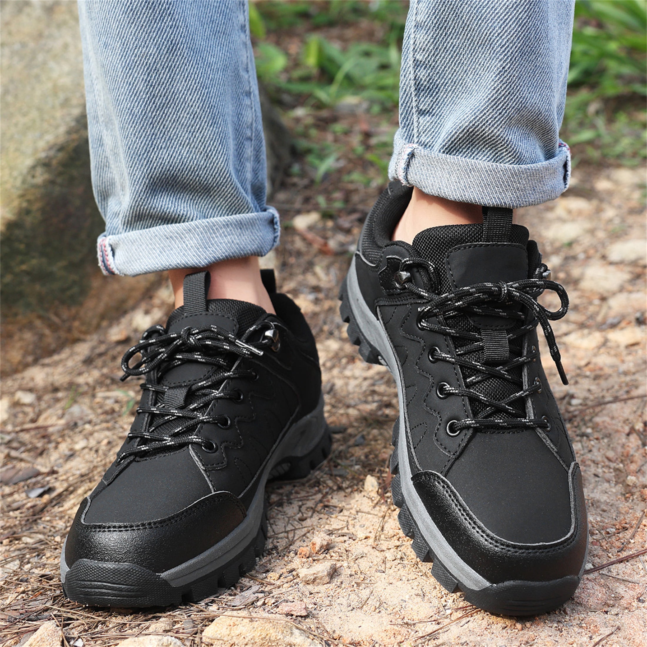 LASUDRAA Mens Waterproof Low-Top Hiking Shoes Comfortable Lightweight Anti-Slip Outdoor Walking Sneakers
