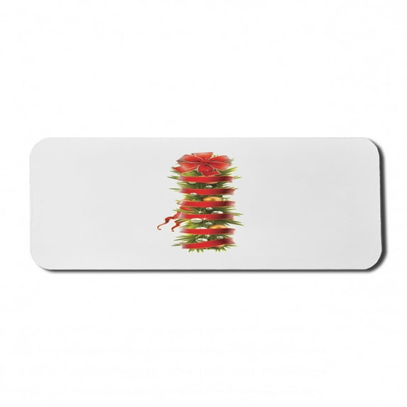 Christmas Alphabet Computer Mouse Pad, Image of I Letter Designed with Colorful Ornaments Art Print, Rectangle Non-Slip Rubber Mousepad Large, 31" x 12", Pearl and Olive Green, by Ambesonne