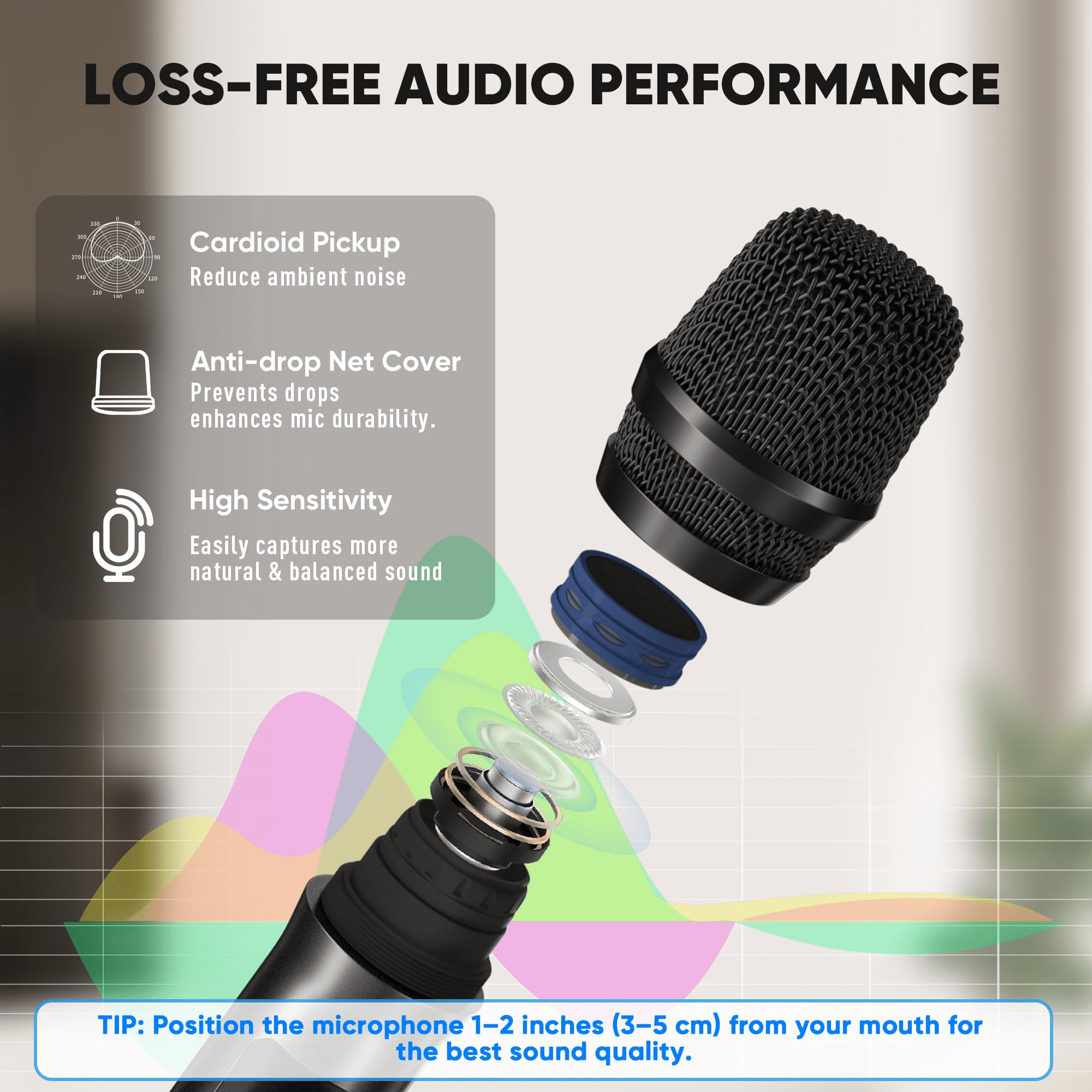 Wireless Microphone System, Pro 4 Channel UHF Mics Set with Metal Cordless Handheld Mics & Receiver, 200 Adjustable Frequency, 300ft Range for Singing, Church, Karaoke, Party