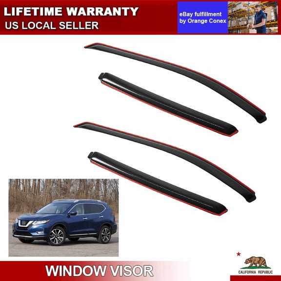 In-Channel Smoke Window Visor For Nissan Rogue 2014-2020 Rain Guards Deflector