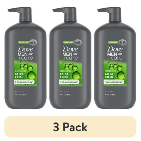 (3 pack) Dove Men+Care Extra Fresh Refreshing Hydrating Face and Body Wash 30 fl oz