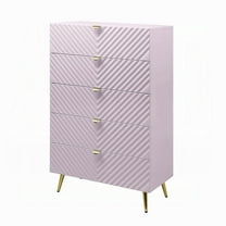 Tyra Tall Dresser Chest, 5 Drawers, Gold, Gloss Pink Chevron Pattern