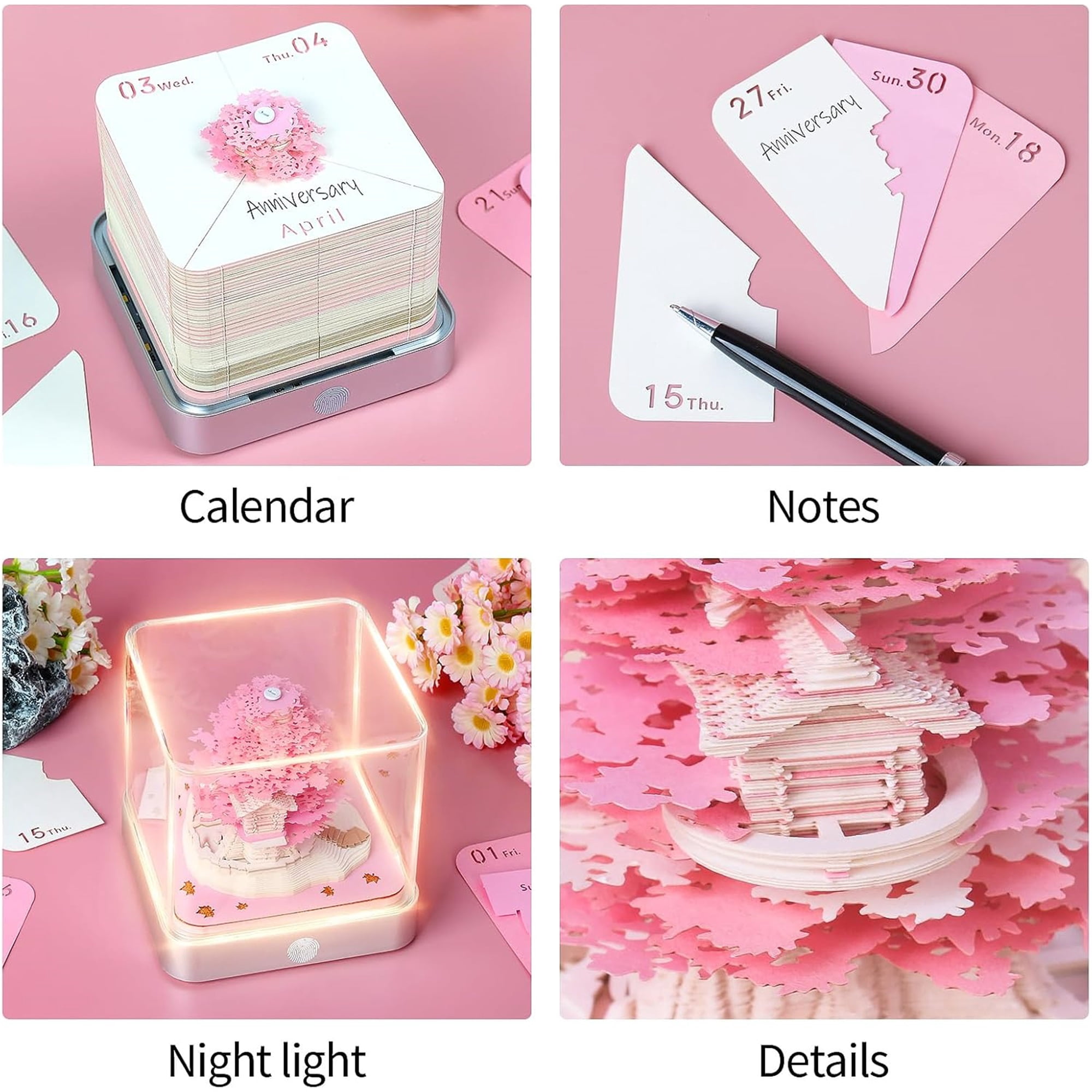 JKCCZLL 2026 Time Piece Calendar 3D Memo Pad Paper Art Romantic Tree, 3D Art Calendar DIY Notes Notepad Desktop Decoration Gift,Colorful,4.33in*4.33in*4.33