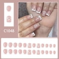 thumbnail image 3 of KUFptva 24 Pcs Short Square Stick on Nails Bows Full Covers False Nails French Tip Press On Nails Manicures Supplies for Woman, 3 of 7