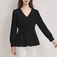 thumbnail image 6 of Fewfanhot Womens Fashion Lace Button V-Neck Shirt,Long Puff Sleeve Tie-Waist Cute Top, 6 of 9