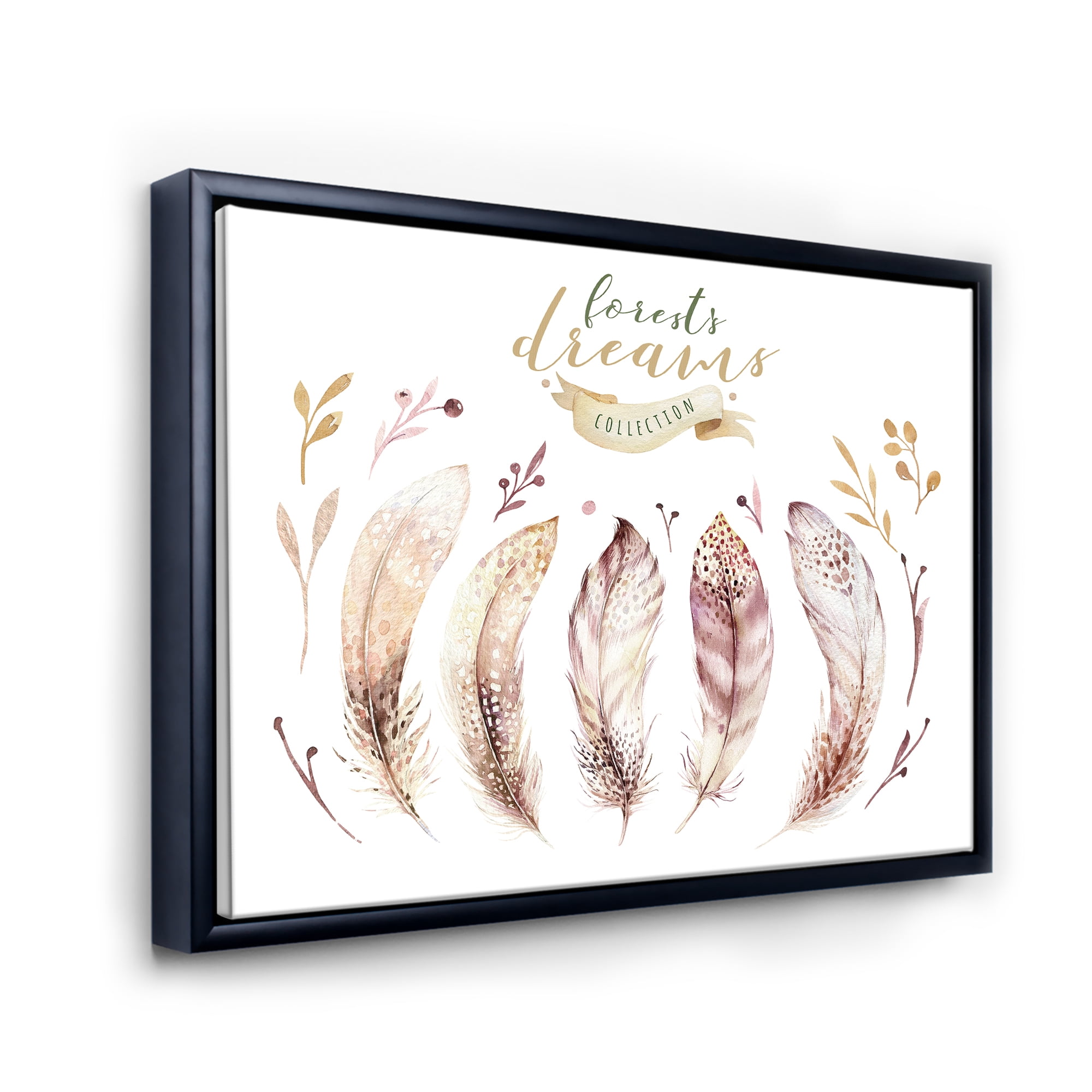 Designart 'Vital Feathers In Ethnic Boho Style' Bohemian & Eclectic Framed Canvas Wall Art Print