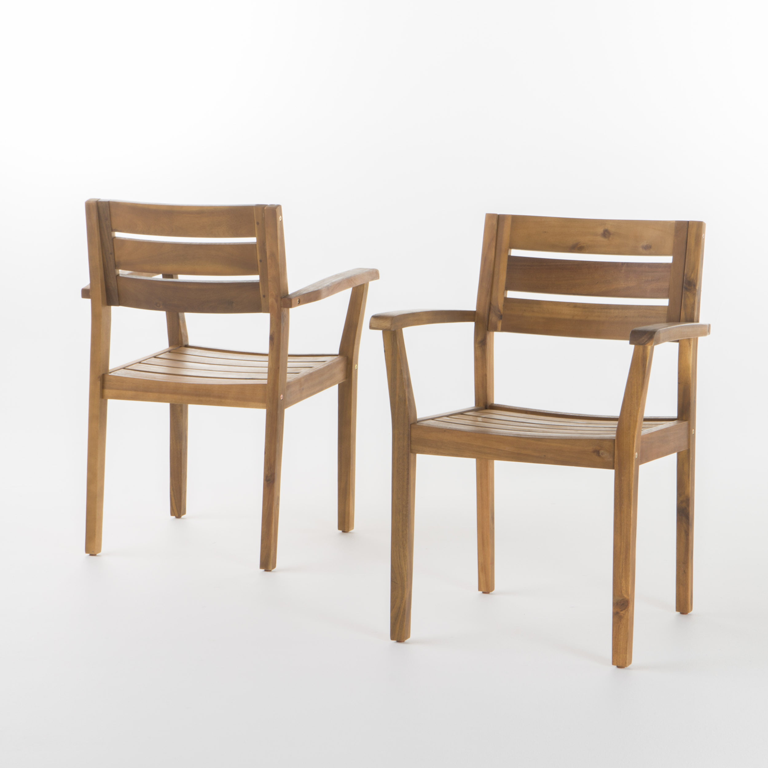 Stanyan Outdoor Acacia Wood Dining Chairs, Set of 2, Teak Finish