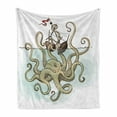 thumbnail image 1 of Kraken Soft Flannel Fleece Blanket, Octopus Sinking the Pirate Ships Greek Myth Fish Culture Cartoon Artwork Image, Cozy Plush for Indoor and Outdoor Use, 60" x 80", Tan Pale Green, by Ambesonne, 1 of 6