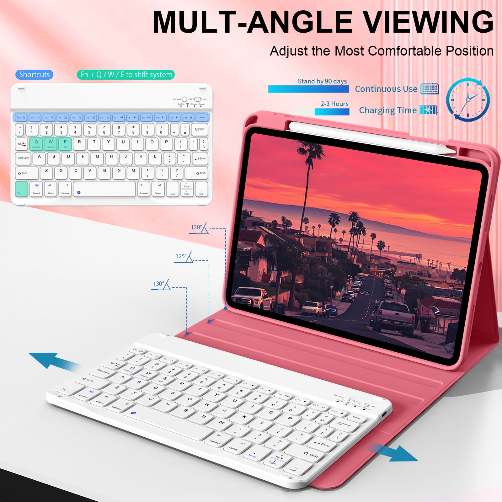 Kenke Case for iPad (A16) 11th Generation 11 inch 2025 with Keyboard,iPad 10th Generation 10.9 inch 2022 Detachable Bluetooth Keyboard Rechargeable,with Pencil Holder,Soft TPU Back Cover,Pink Red