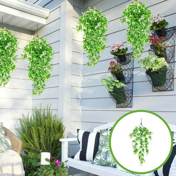 Cesta colgante de pared de ratán artificial (paquete de 2) | Enredaderas de mandarina artificiales de 75 cm | Decoración de plantas colgantes falsas para interior y exterior, balcón, porche, ja