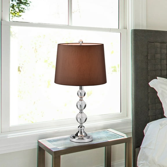 Aisha Chrome 1-Light Metal & Crystal Table Lamp with Fabric Drum Shade