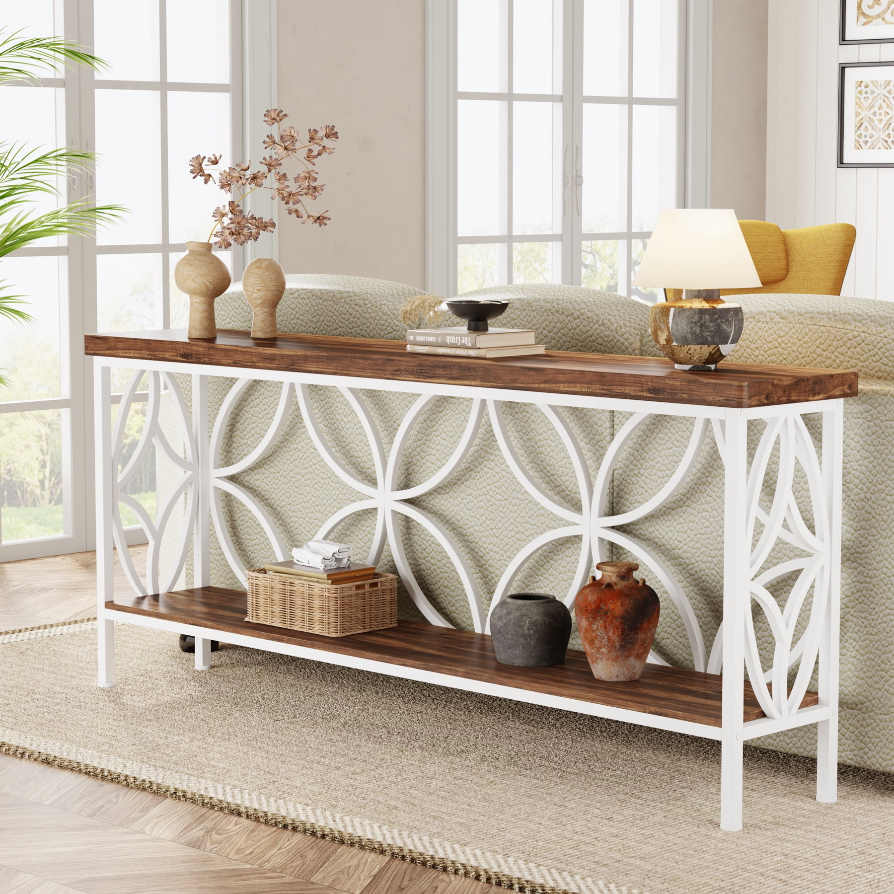 Tribesigns 70.9" Industrial Long Console Table, Narrow Sofa Table Behind Couch, Entrance Console Table with Storage for Hallway, Living Room, Entryway