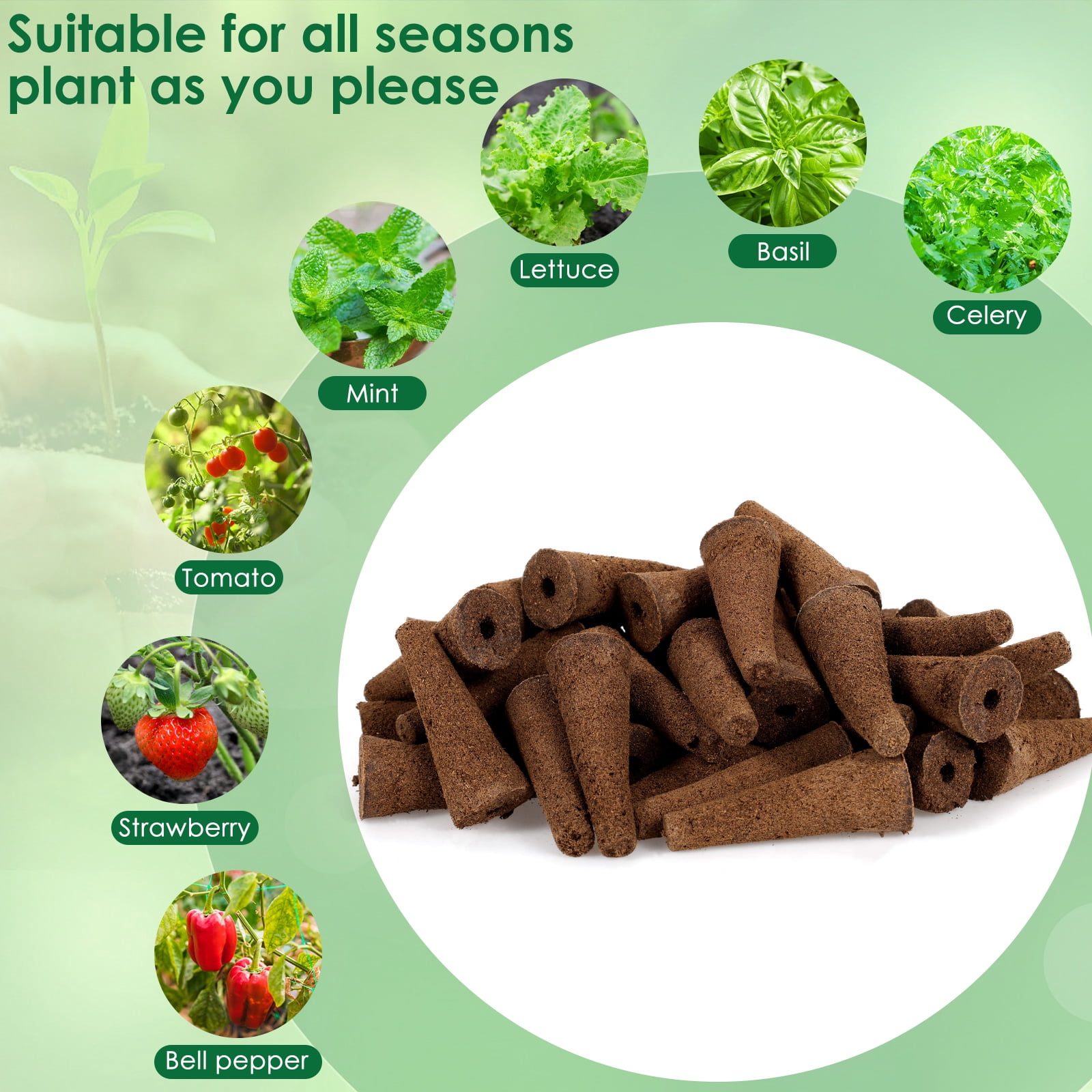 50Pcs Hydroponic Pods Kit with 50 Seedling Soil, 50 Labels, 1 Tweezer - Indoor&Outdoor for Herbs, Veggies&Flowers, Fits Aerogarden&Most Herb Gardens