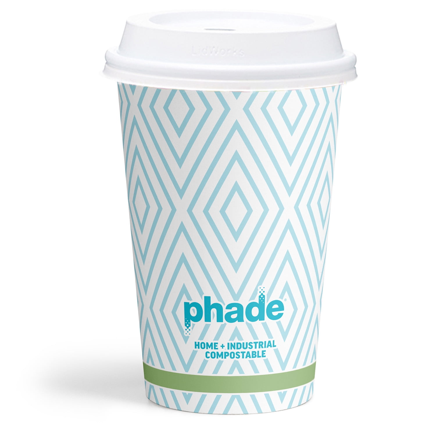 Phade 16 oz Compostable Paper Hot Cups with Lids, 20 Count, Blue Diamond Design