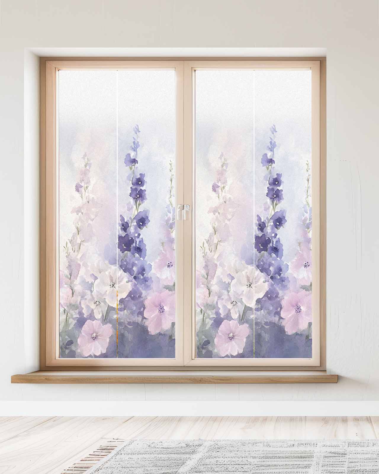 Window Privacy Film Lavender Stained Glass Window Film Decorative Sun Block Window Cover Pastoral Pastel Purple Pink Wildflower Window Clings Static Adhesive Sticker for Bathroom 23.6"x59"