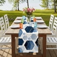 thumbnail image 4 of Navy Blue Marble 90 Inch Table Runner, Gold White Geometric Hexagon Modern Farmhouse Dresser Scarf Cotton & Linen Tablerunner for Dining/Kitchen Island/Holiday Party Décor 13" x 90", 4 of 9