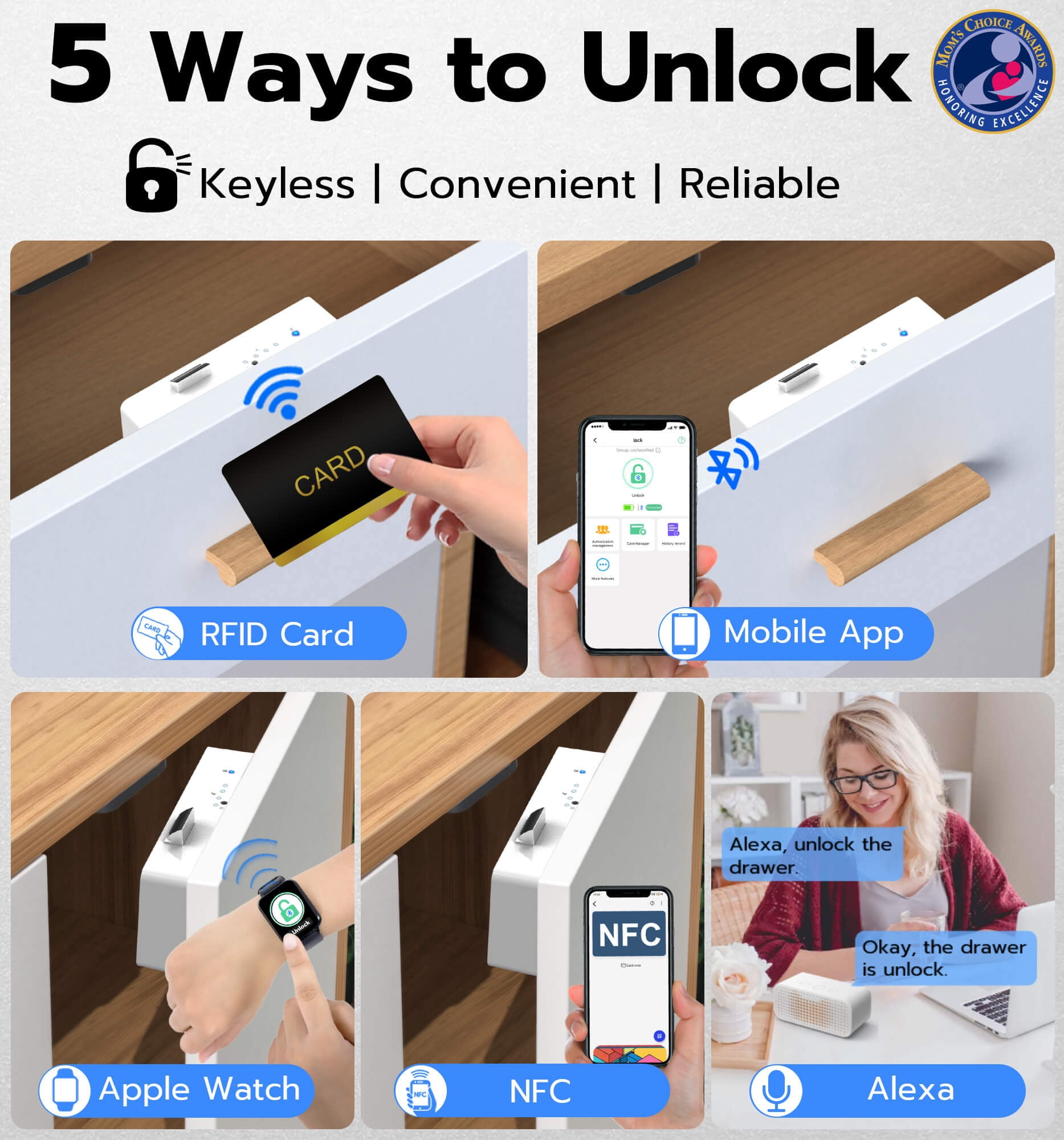 Anweller RFID Bluetooth Hidden Smart Cabinet Lock - White