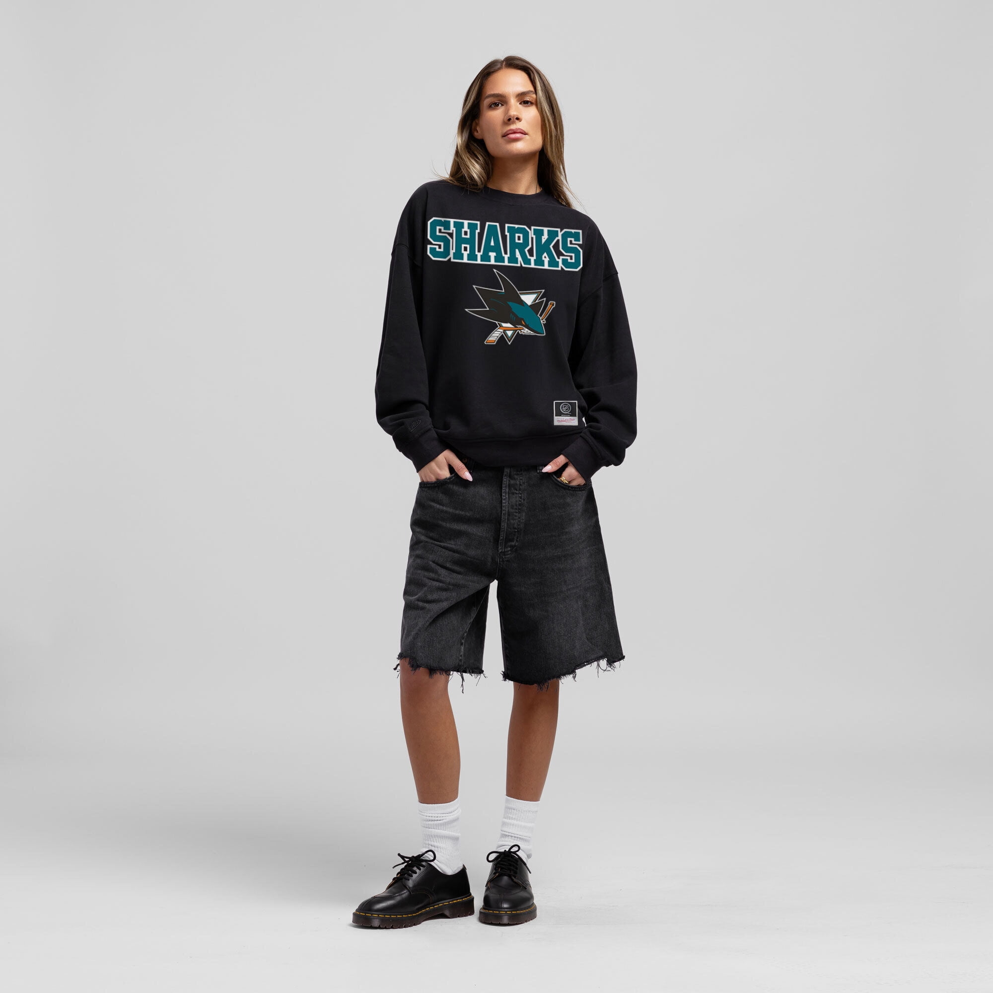 Women's Mitchell & Ness Black San Jose Sharks Core Oversized Sweatshirt