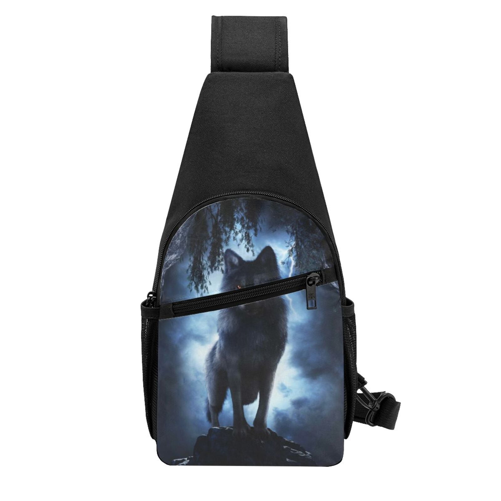Xecao's Night Scene of Wolves Print Sling Bag: A Versatile Chest, Shoulder, and Crossbody Backpack for Casual Days Out, Perfect for Both Men and Women