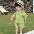 thumbnail image 5 of XBASW Toddler Kids Boys Short Sleeve Set Summer Solid Color Button down Shirt and Shorts Cotton 2PCS Outfit,Size 3-8T, 5 of 8