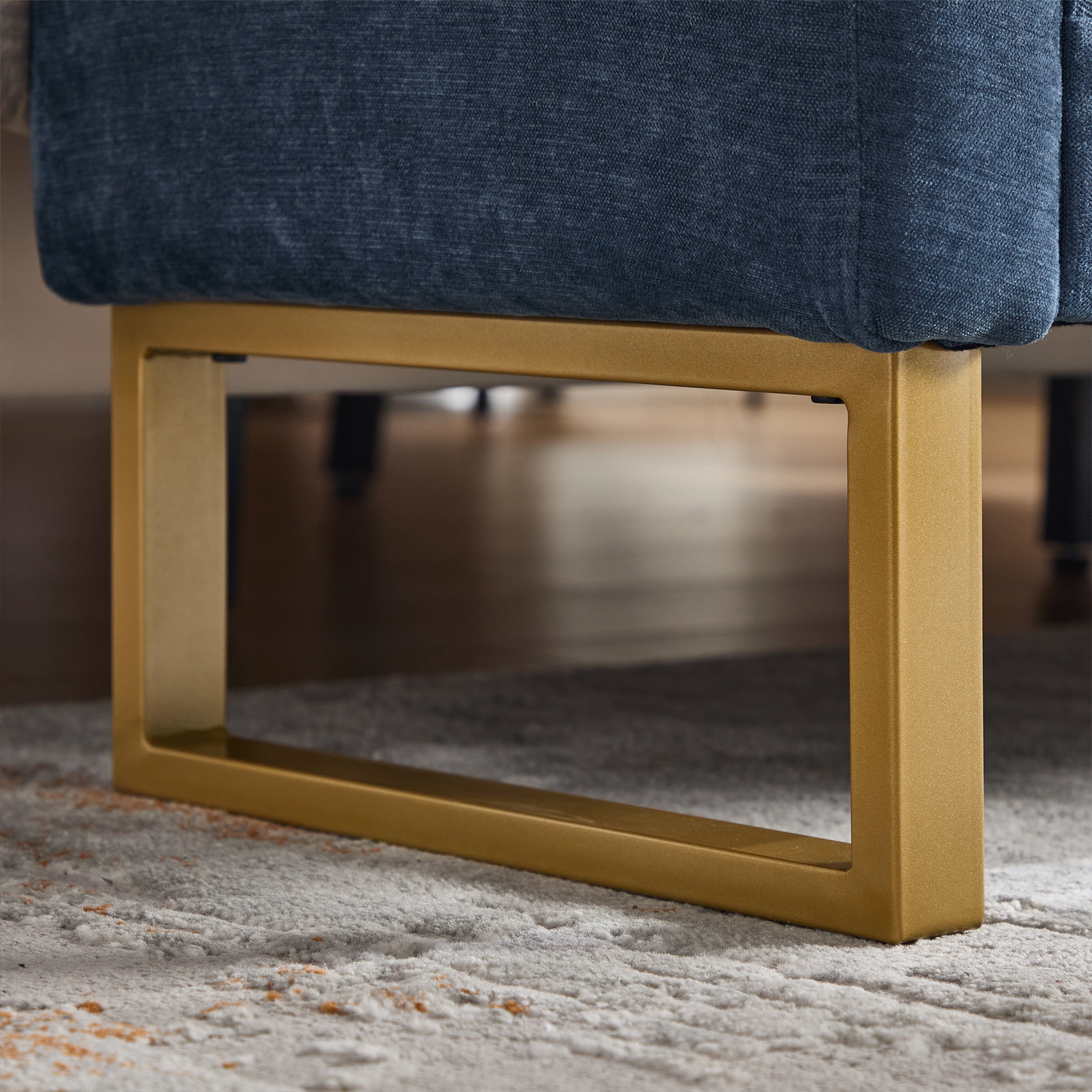 Ottoman Bench 65.4 Inch, Chenille Upholstered Bench with Gold Metal Legs, End of Bed Bench for Bedroom and Living Room, Blue