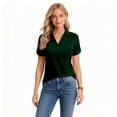 thumbnail image 4 of Dresfit Polo Shirts for Woman V Neck Short Sleeve Dressy Tops 2026 Summer Collared Lapel Dressy Blouses Baggy Upf 50+ Plus Size Business Shirt Dark Green L, 4 of 4