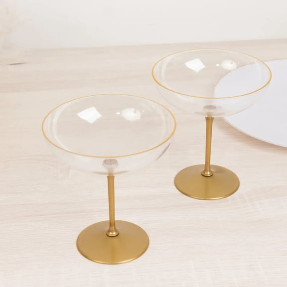 24 Clear and Gold 9 oz Premium Disposable Cocktail Glasses Wedding Party Tableware