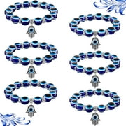BLA CURRENT 6 Pieces Evil Eye Beaded Charm Bracelets Blue Eye Bead Hamsa Stretch Bracelet Hand of Fatima Turkish Lucky Bracelet for Women Men for Protection and Blessing