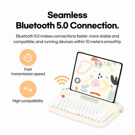 Bluetooth Wireless Keyboard Office Typewriter Mechanical Feel Tablet Universal Retro Round Keycap Notebook Keyboard,A
