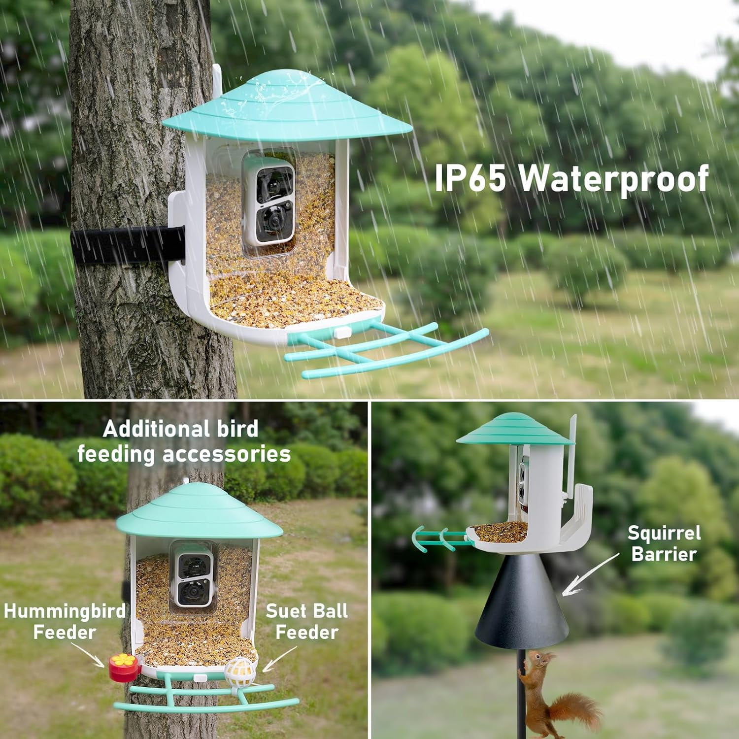 HEAIHYD Smart Bird Feeder Camera with Solar Panel, 1.8L Capacity, Blue