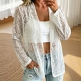 thumbnail image 2 of CYYOLLPF Zip Up Hooded Cardigan for Women Hollow Out Mesh Crochet Long Sleeve Oversized Loose Knit Sweater with Side Pockets Lightweight Breathable Boho Vacation Swim Cover Up Outwear White M, 2 of 4