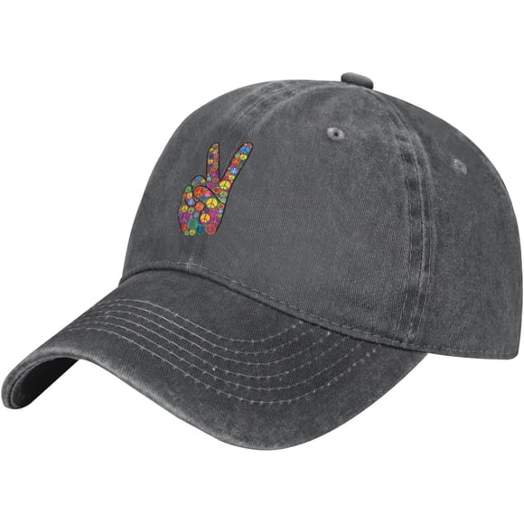 Hat Hippie Hippy Peace Sign Hand Cowboy hat Men Vintage Baseball Cap Women Trucker Hat Dad Cap Ponytail Hat Black