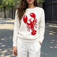 thumbnail image 2 of Sweater for Women Lobster Jacquard Crew Neck Loose Casual Long Sleeve Tops Fall Winter Pullover Blouse Daily Wear, 2 of 4
