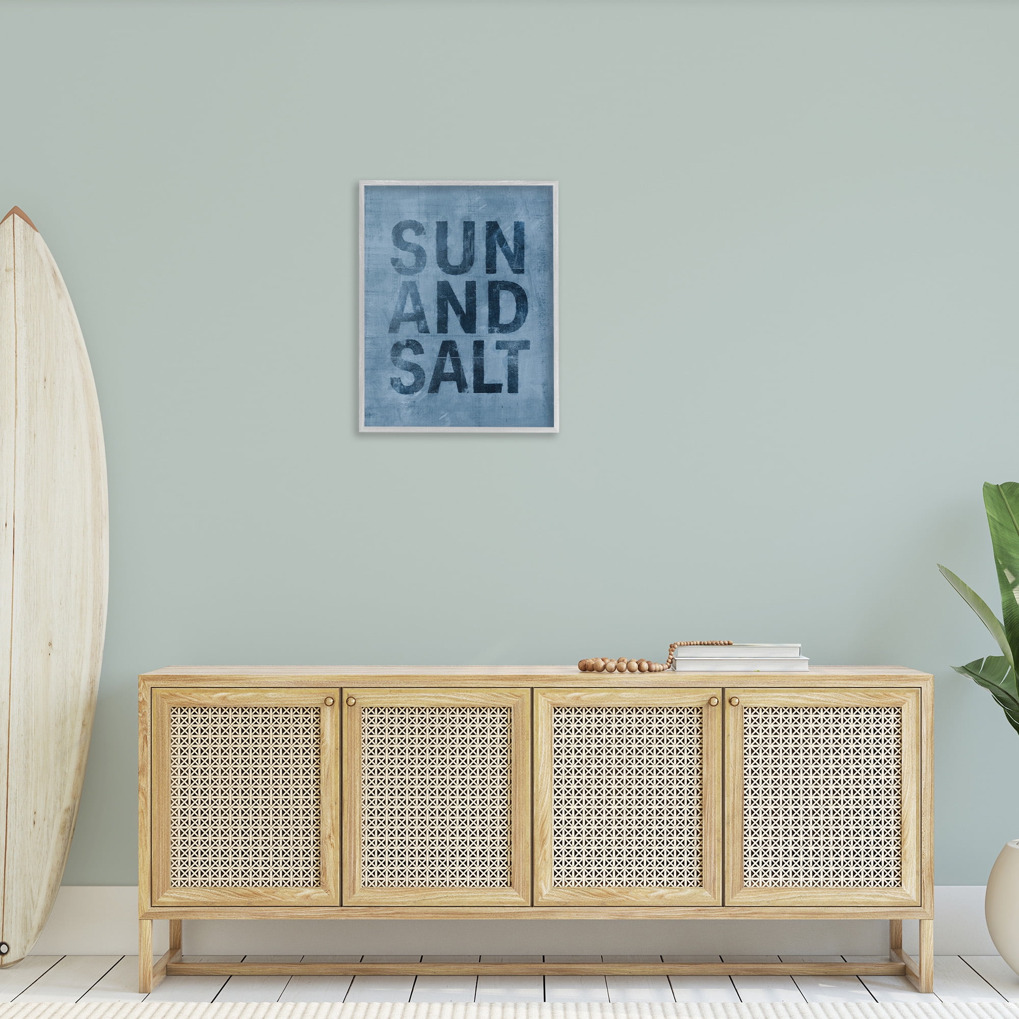 Stupell Industries Sun & Salt Phrase Nature Painting Gray Framed Art Print Wall Art, 24 x 30