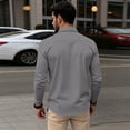 thumbnail image 5 of IAJDKMEK Men's Long Sleeve V Neck Shirt - Button Down Casual Tops with Pocket, Classic Solid Shirts for Work and Everyday,Dark Gray XL, 5 of 5