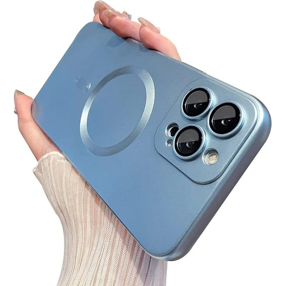 Magnetic iPhone 13 Pro Max Case [Compatible with MagSafe] [Full Camera Cover Protection] for Women & Men, Cute Luxury Matte Metallic Luster Design Compatible with iPhone 13 Pro Max-Blue