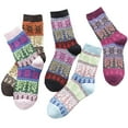 thumbnail image 3 of Luxalzxs 5 Pairs Wool Socks for Women Vintage Christmas Socks Winter Soft Warm Cold Knit Crew Socks, 3 of 5
