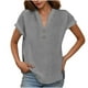thumbnail image 3 of Camisa para mujer,Blusa de algodón con cuello en V para mujer, manga corta, dobladillo abotonado, informal, para uso diario y en casa, sopatenor, 3 of 8