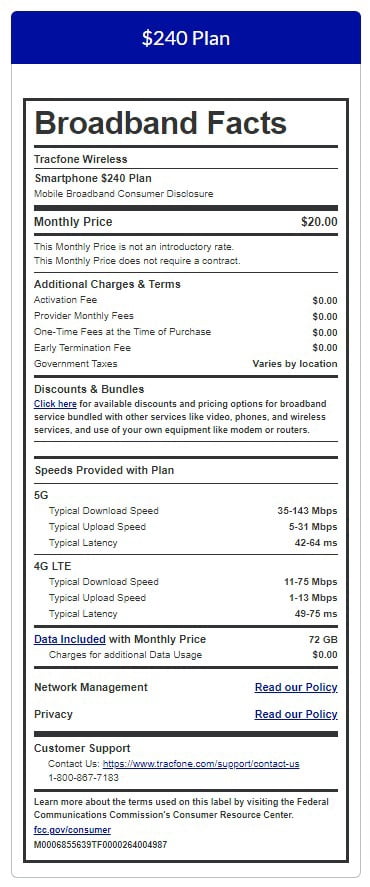 Tracfone $240 Unlimited Talk & Text plus 72 GB of Data 365-Day - Prepaid Plan e-PIN Top Up (Email Delivery)