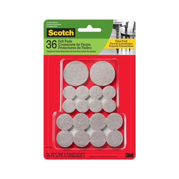 Scotch Round Felt Pads Value Pack, Beige, Furniture Bumpers, 36 Assorted Pack