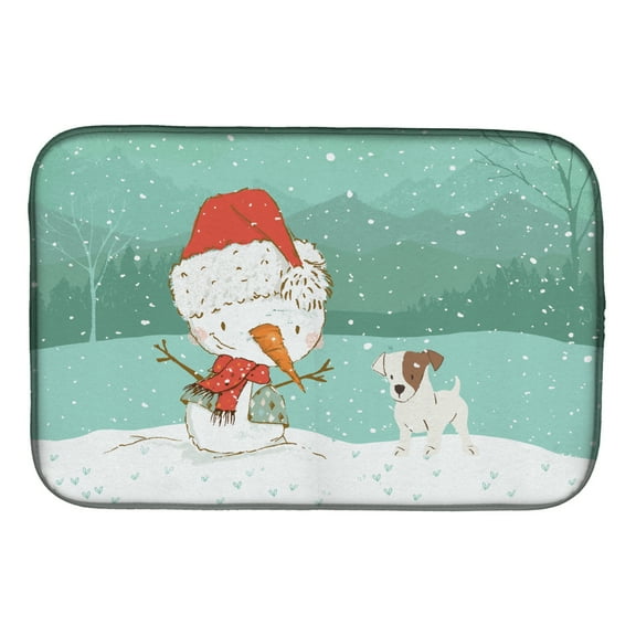 Jack Russell Terrier Snowman Christmas Dish Drying Mat