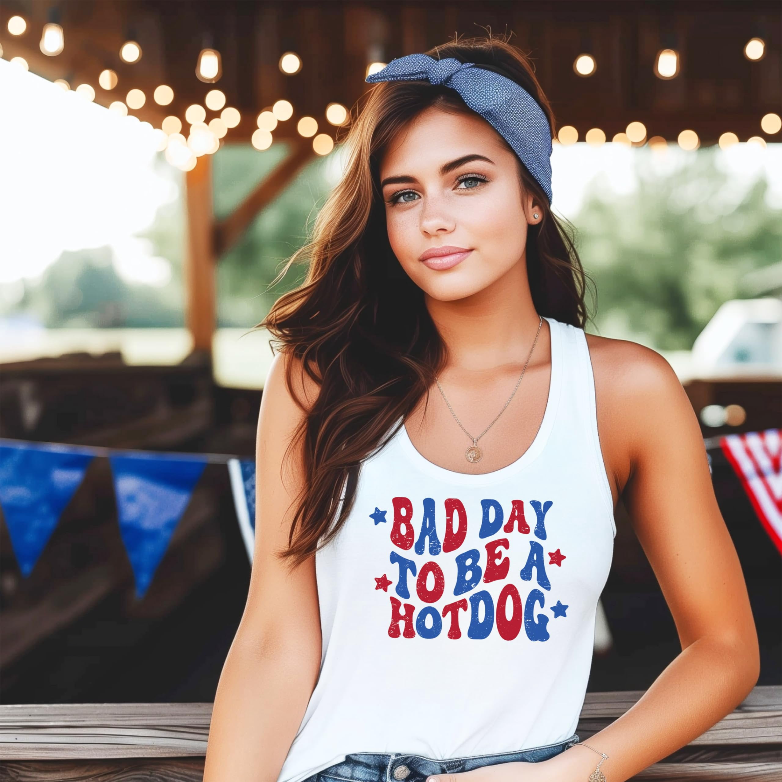 Bad Day to Be a Hot Dog Tank Top for Women and Teens Funny Summer 4th of July Top White Tank Top XX-Large