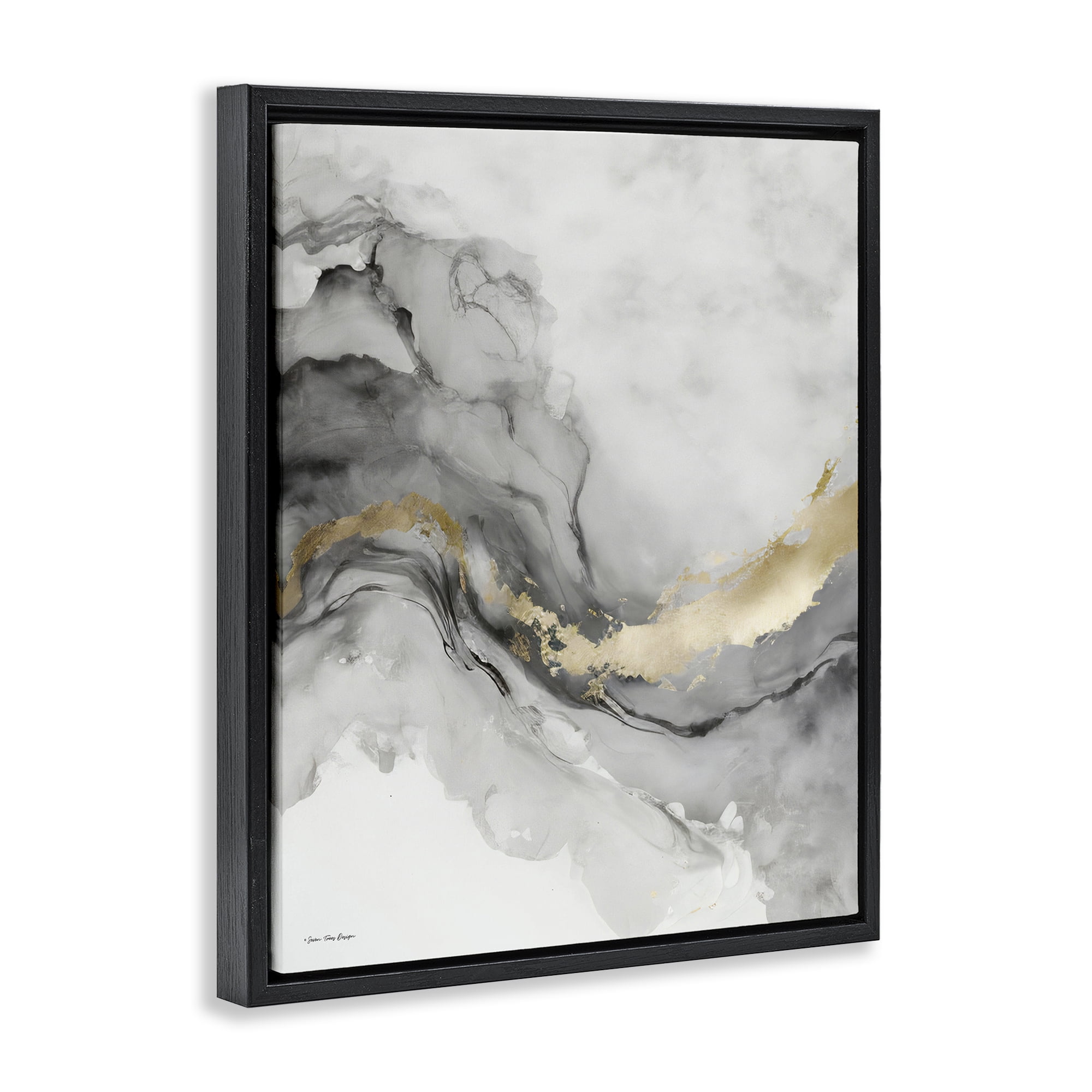 Stupell Industries Grey & Glam Geode Abstract Painting Black Floater Framed Canvas Art Print Wall Art, 17 x 21