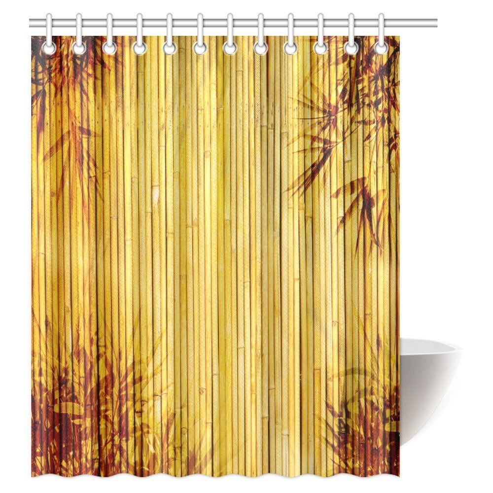 MYPOP Bamboo Shower Curtain, Light Golden Bamboo Background with Tree