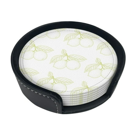 

Round Pu Leather Coaster Flower Pattern Background Heat - Resistant Beverage Cup Mat-Fancy Decor For Kitchen Office Dining Room Table - Drink Protector 6-Slice