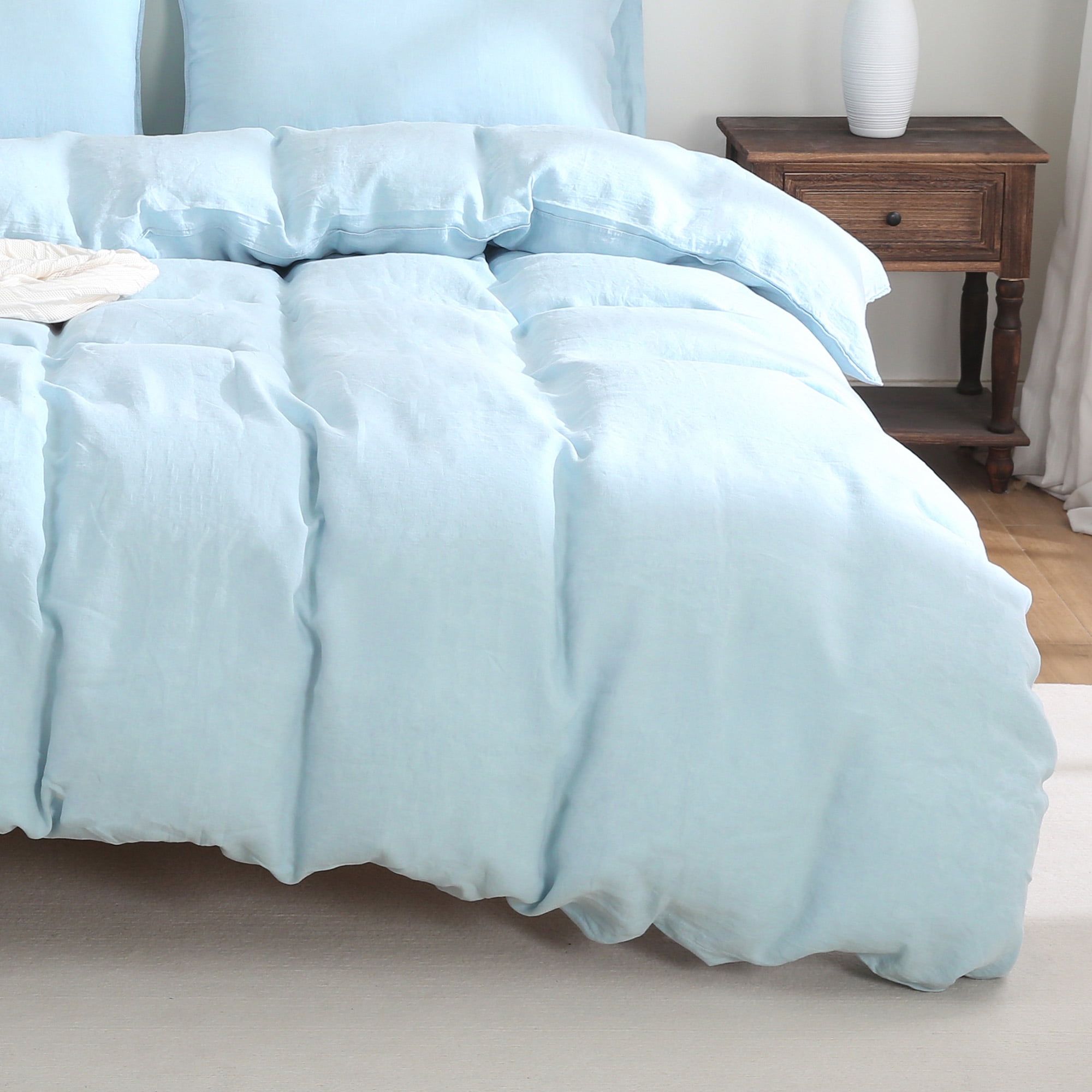 100% Pure Linen Duvet Cover with Button Closure and Corner Ties Soft & Breathable - Blue Full/Queen