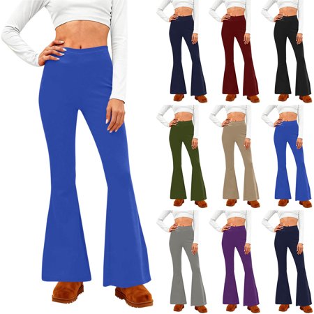 TAGOLD Womens Yoga Pants Solid Color Stretch Flared Leg Gym Running Workout Comfortable Long Pants