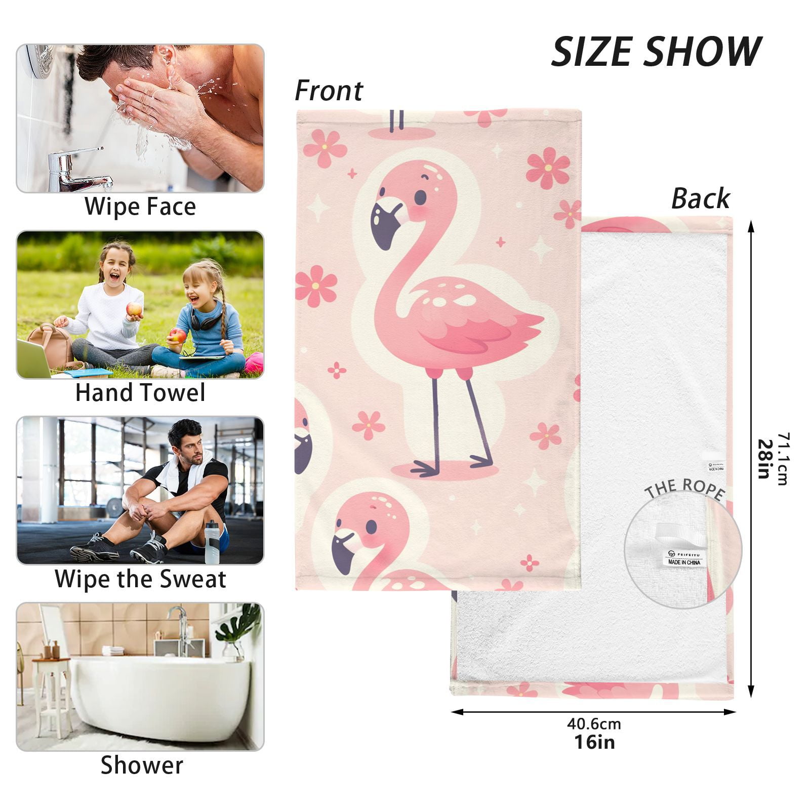Flamingo and Flowers Pink Hand Towel Bath Towels Face Towels Cotton Absorbent for Home Hotel Spa Swimming Yoga Sports Decorative Towel Set of 2