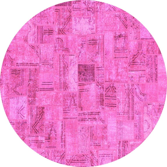 Ahgly Company Indoor Round Patchwork Pink Transitional Area Rugs, 6' Round