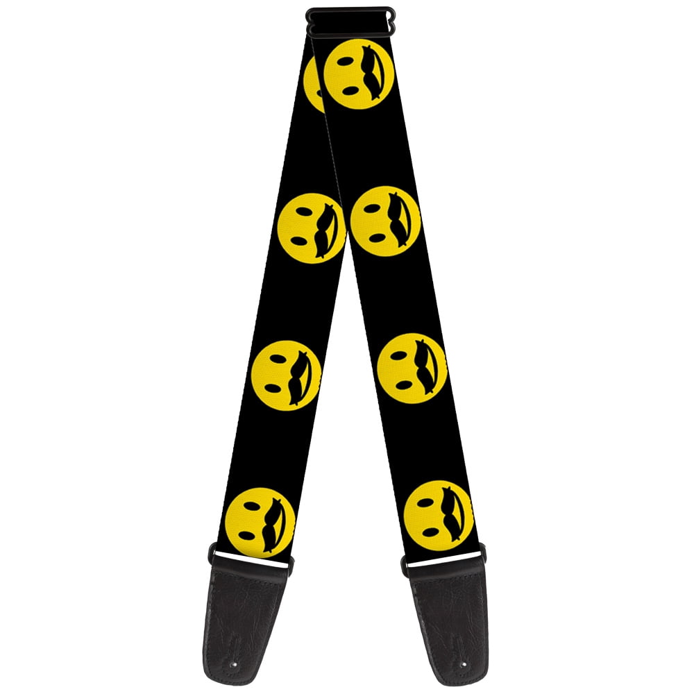Buckle-Down Guitar Strap, Mustache Happy Face Black Yellow Black, 2 Inches Wide